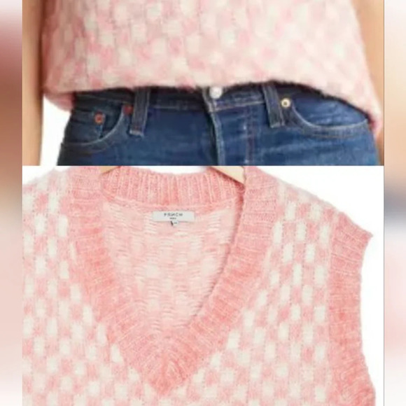 FRNCH Maiva Sweater vest. Pink/white checkered. Size small - Picture 2 of 13